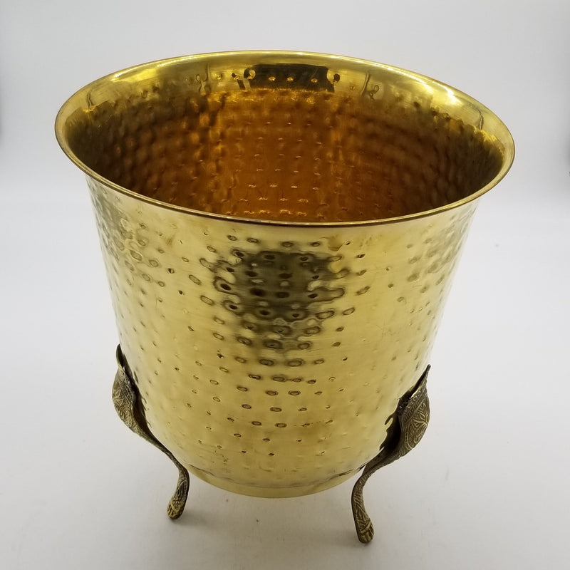 12" Diameter Hammered Brass Planter with Legs