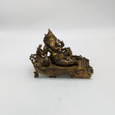 12"L Solid Brass Ganesh resting on Sofa