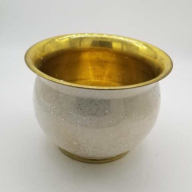 12" Marble Brass Round Planter