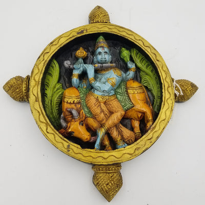 12" Dia Cow Krishna Wall Panel - Colored