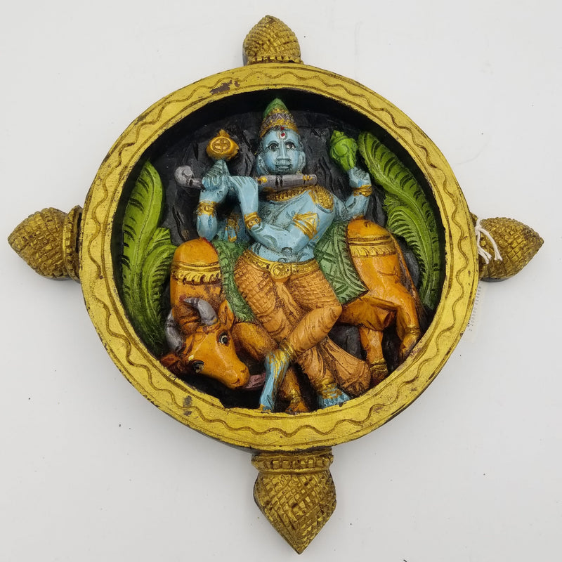 12" Dia Cow Krishna Wall Panel - Colored