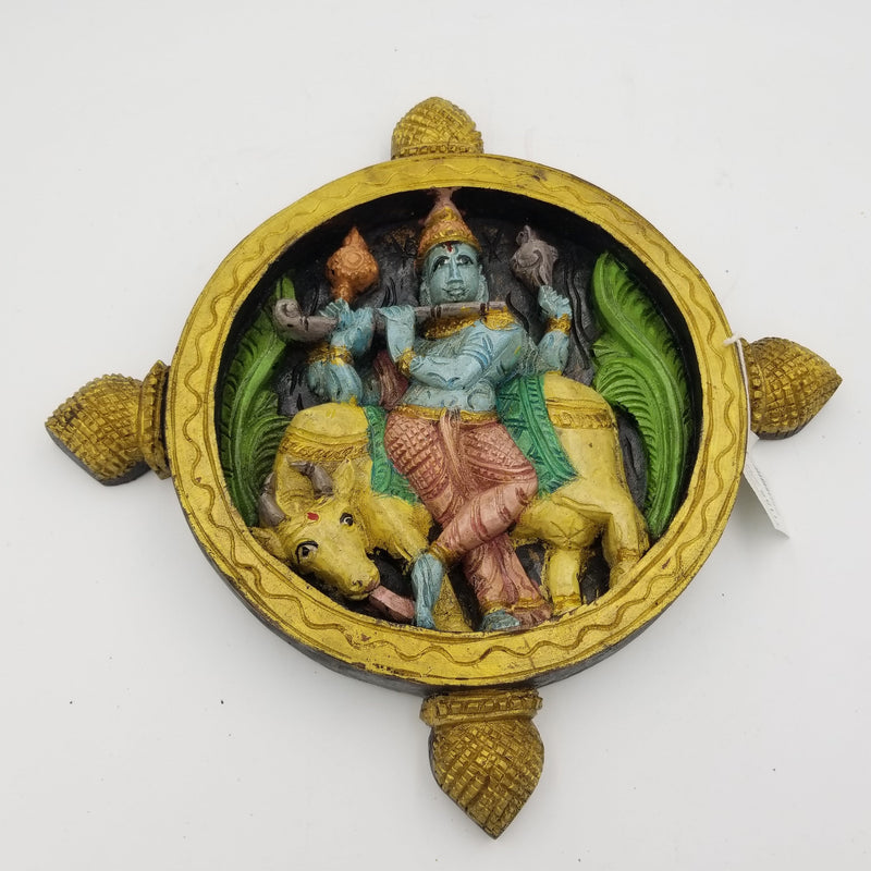 12" Dia Cow Krishna Wall Panel - Colored