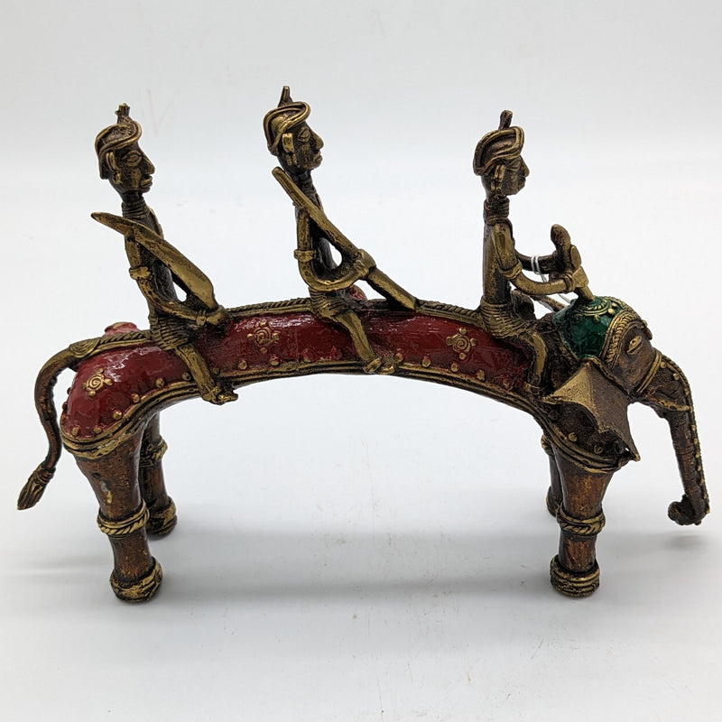 12"L Tribal Brass Slim Elephant with 3 riders