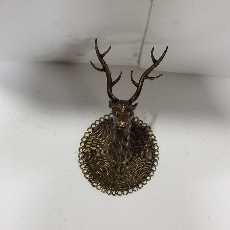13"L Tribal Brass Deer Head Wall Hanging