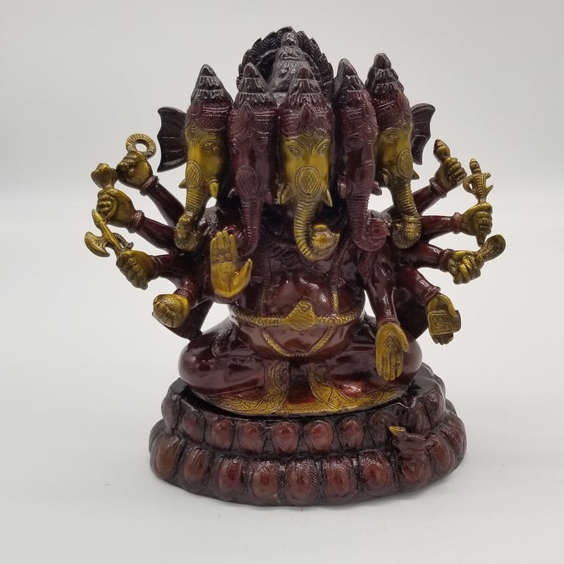 13"H Solid Brass Panchmukhi Ganesh