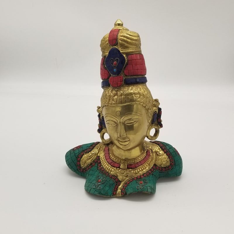 13" Solid Brass Parvathi Bust Stonework