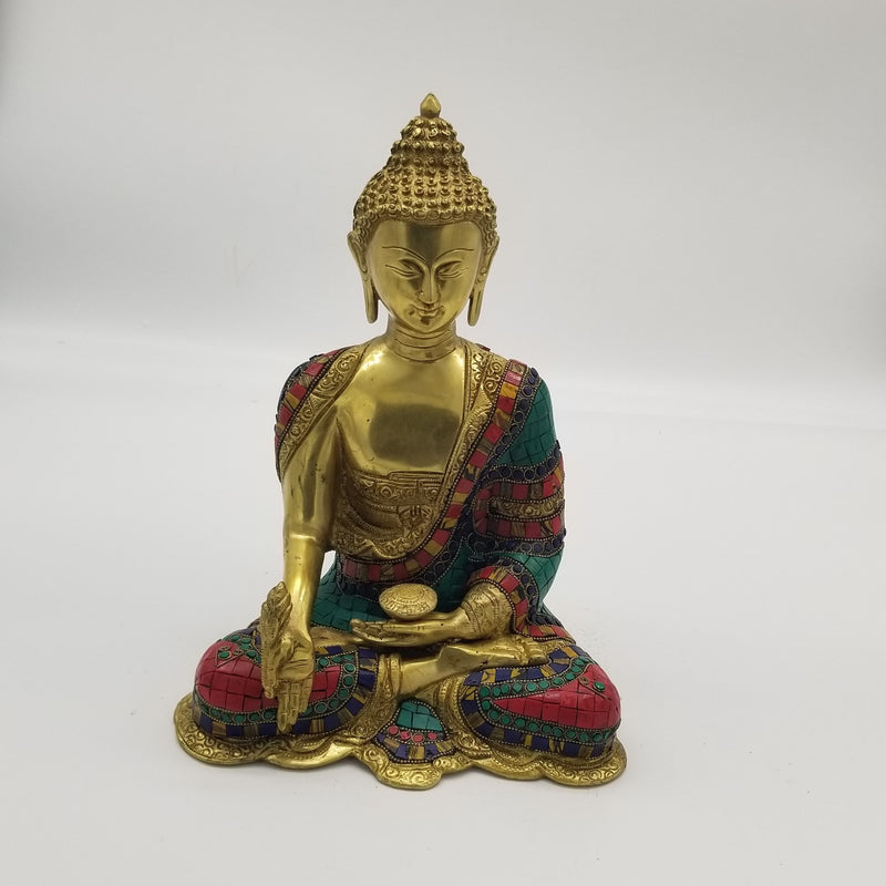 14" Solid Brass Buddha with Stonework