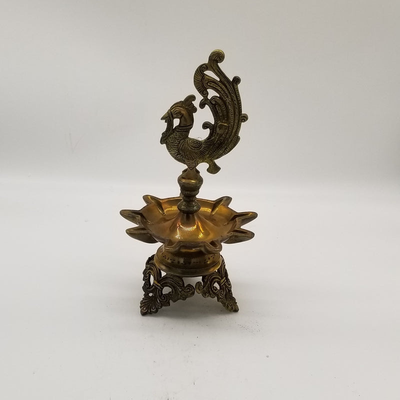 14"H Peacock inspired Solid Brass Oil Lamp
