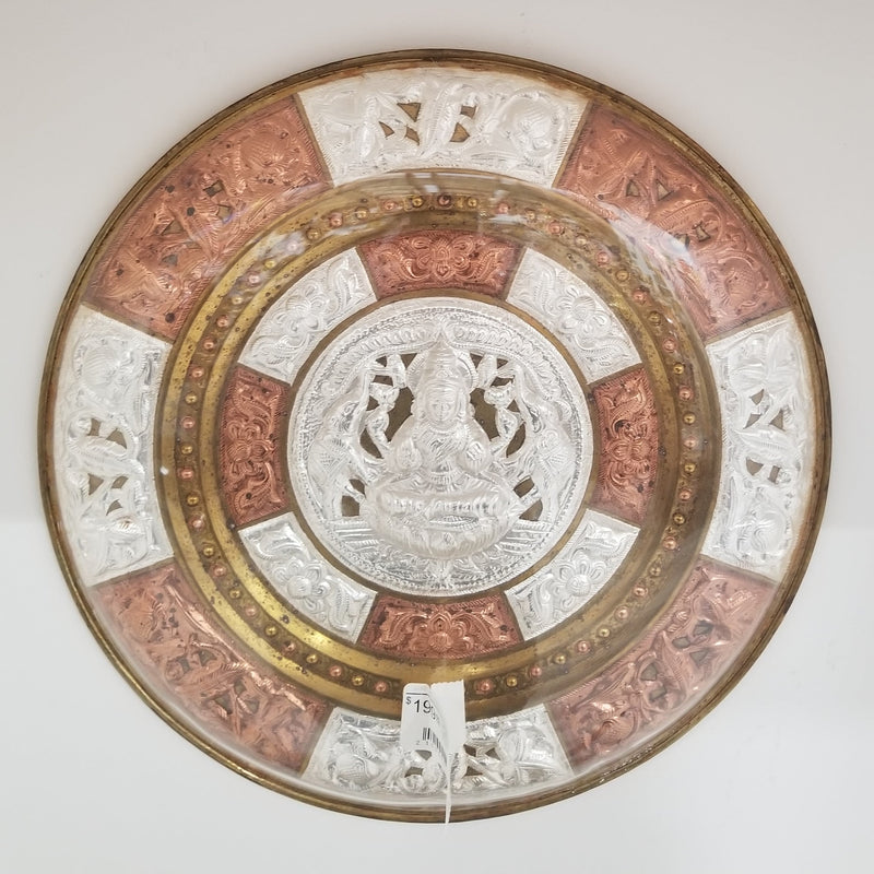 14" Art Plate With Stand - With Silver Copper & Brass