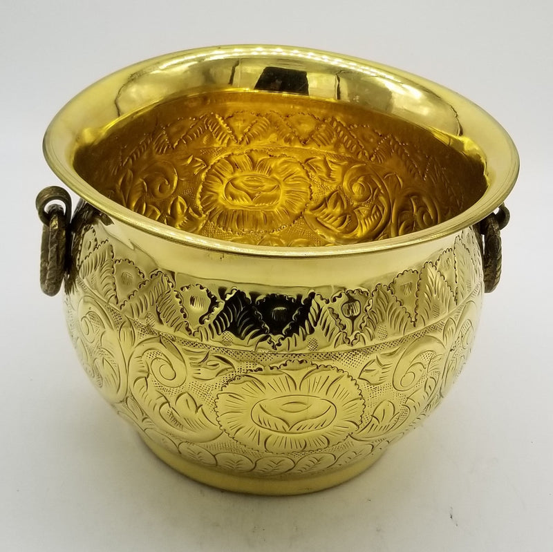 14" Diameter Embossed Round Brass Planter