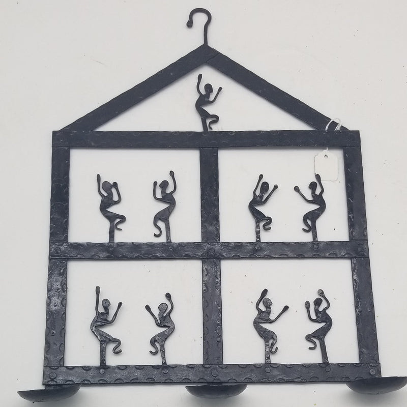 17" x 14" Wrought iron black wall art with 3 lamps