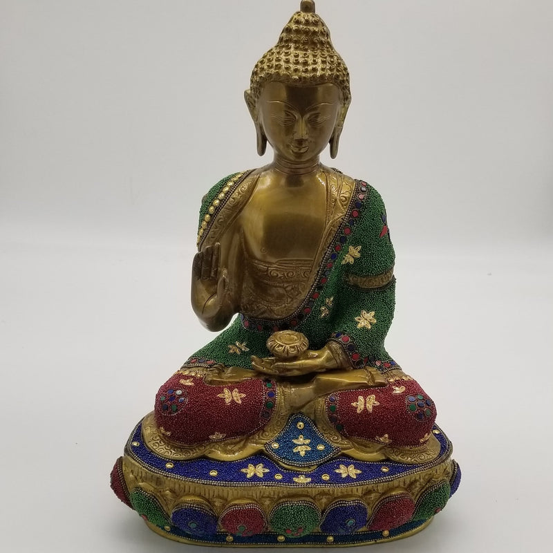 16" Solid Brass Buddha with Stonework