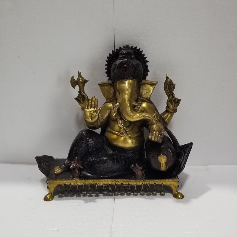 18"L Solid Brass Ganesh Resting on Sofa