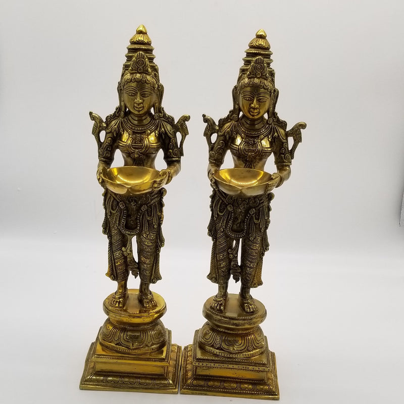 18 inch Brass Deep Lakshmi Lamp Pair