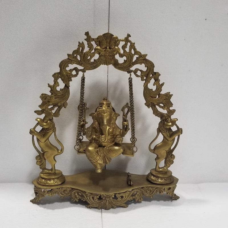 18" Solid Brass Lord Ganesh on Swing / Jhoola