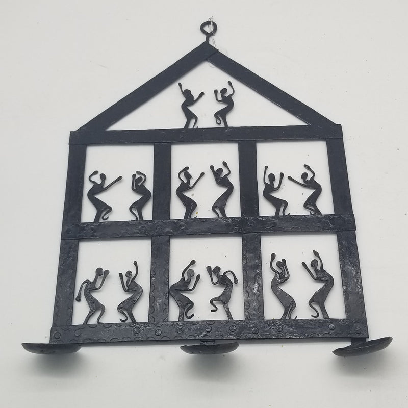 18"H x 14"W Wrought iron black wall art with 3 lamps