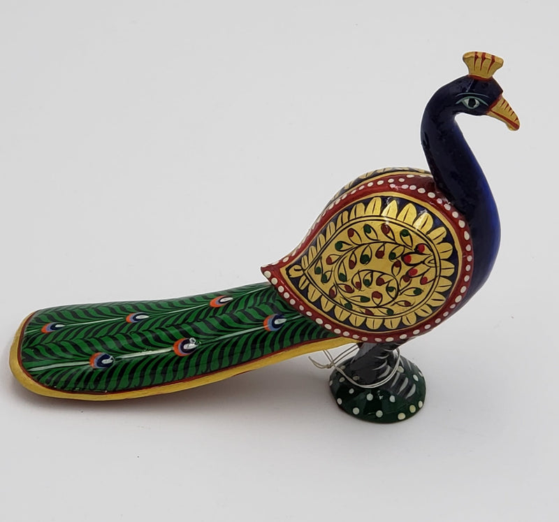 Wooden Peacock Long Tail Painted 6"