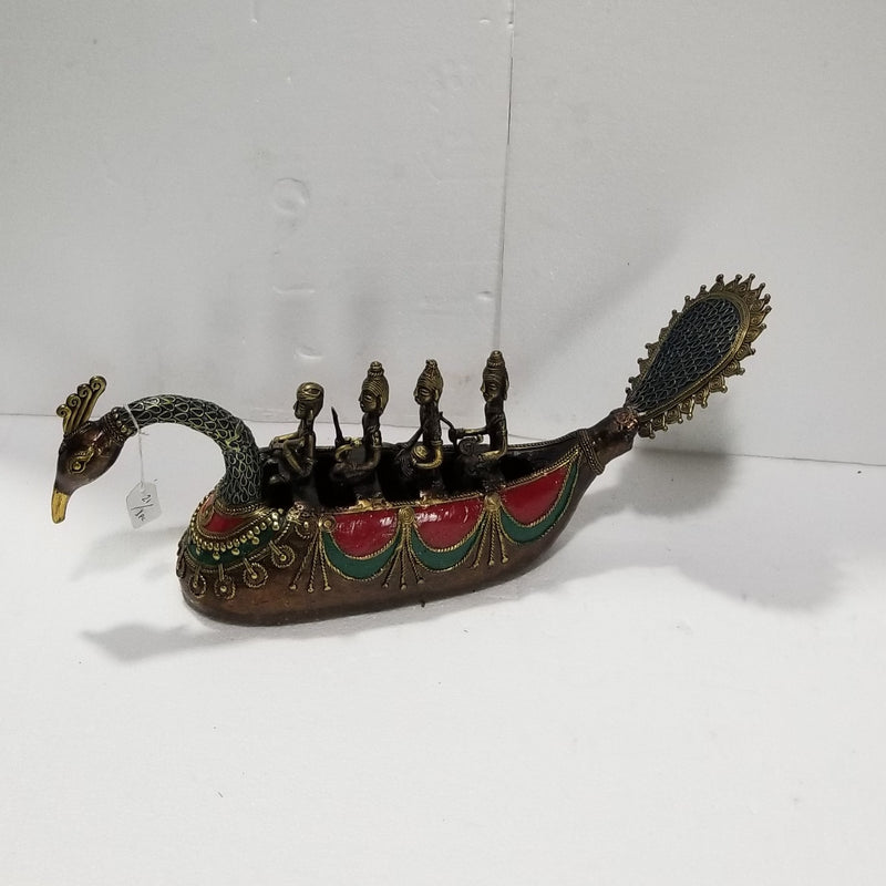 21" L Tribal Brass Peacock inspired Boat with 4 riders