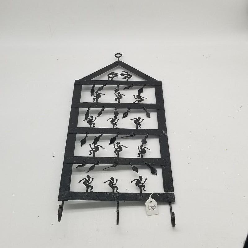 23" x 9" Wrought black iron wall art and key hanger