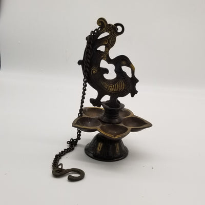 27 inch Peacock inspired Solid Brass Hanging Oil Lamp