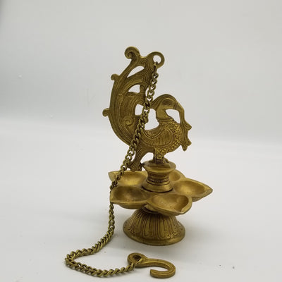 27 inch Peacock inspired Solid Brass Hanging Oil Lamp