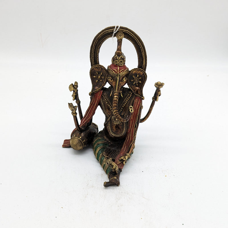 9"H Tribal Brass Ganesh Sitting