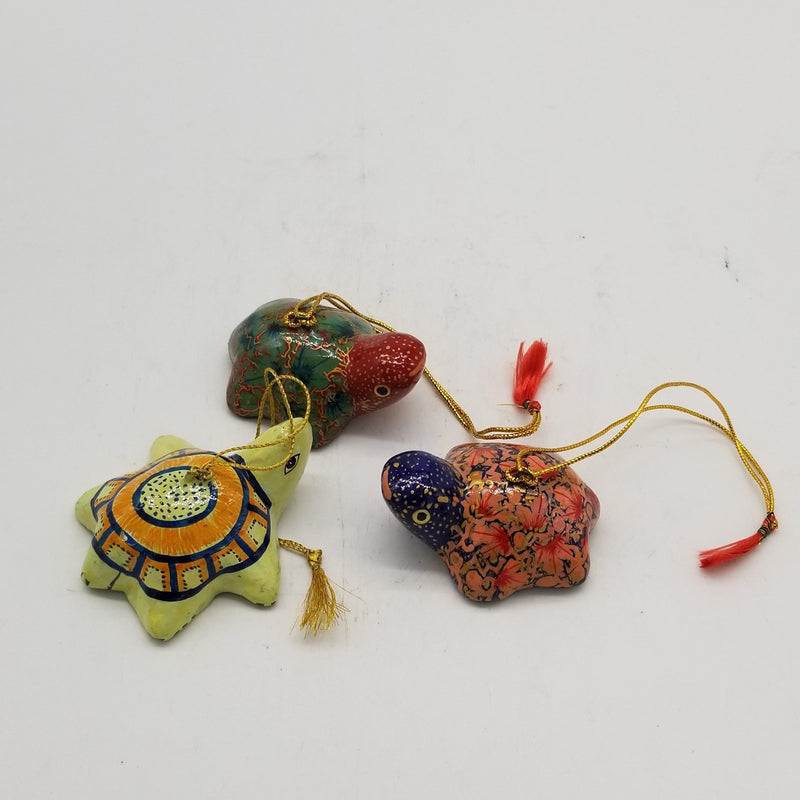 Papier Mache Handcrafted and Hand painted 2" Christmas assorted tortoise inspired Hanging