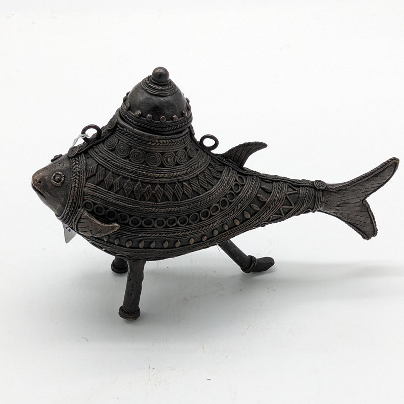 10"L Tribal Brass handcrafted Fish container
