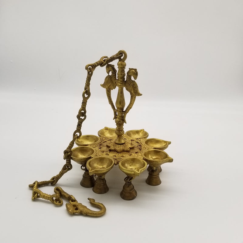 35 Inch Tall Solid Brass Peacock inspired Hanging Oil Lamp