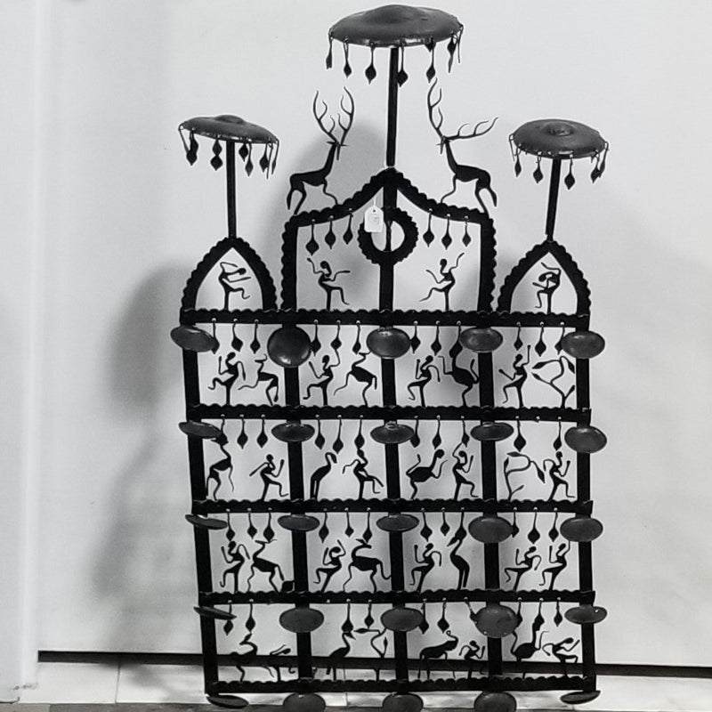 37" x 24" Wrought iron black floor candle stand