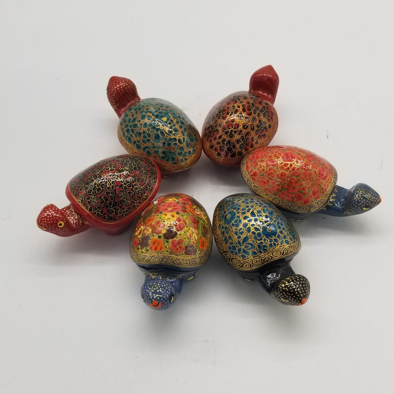 Papier Mache 3" x 3" Tortoise inspired Jewel Box assorted