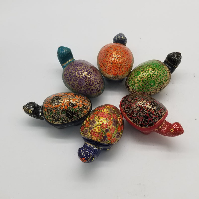 Papier Mache 3" x 3" Tortoise inspired Jewel Box assorted