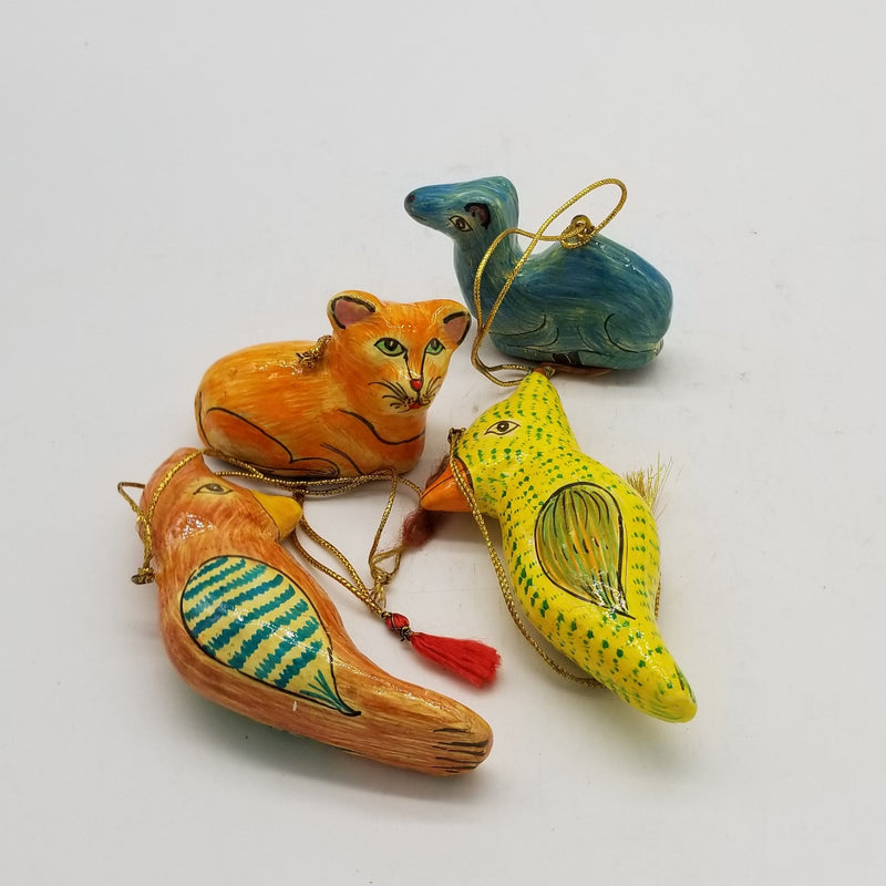 Papier Mache Handcrafted and Hand painted 3" Christmas assorted  animals and birds inspired Hanging