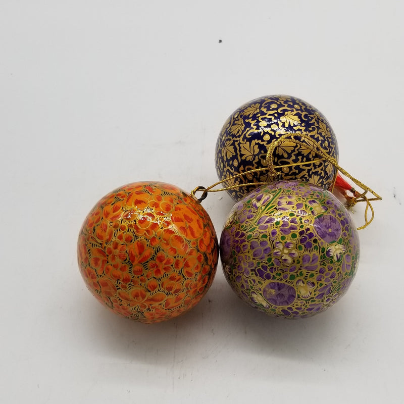 Papier Mache 3" diameter Christmas assorted Hanging balls