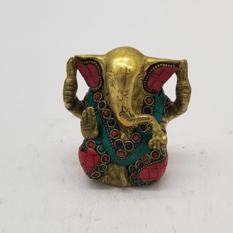 4" H Appu Ganesh Solid Brass with stonework