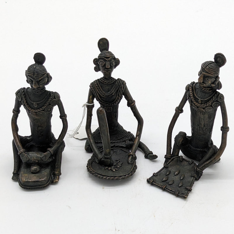 5.5"H Tribal Brass Working Women set of 3
