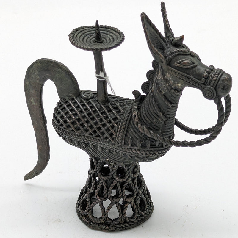 7"H Tribal Brass Horse inspired Candle Stand