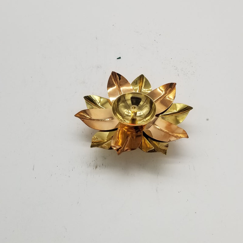 5" x 5" x 2" Solid Brass Lotus inspired Copper Brass Finish Lamp