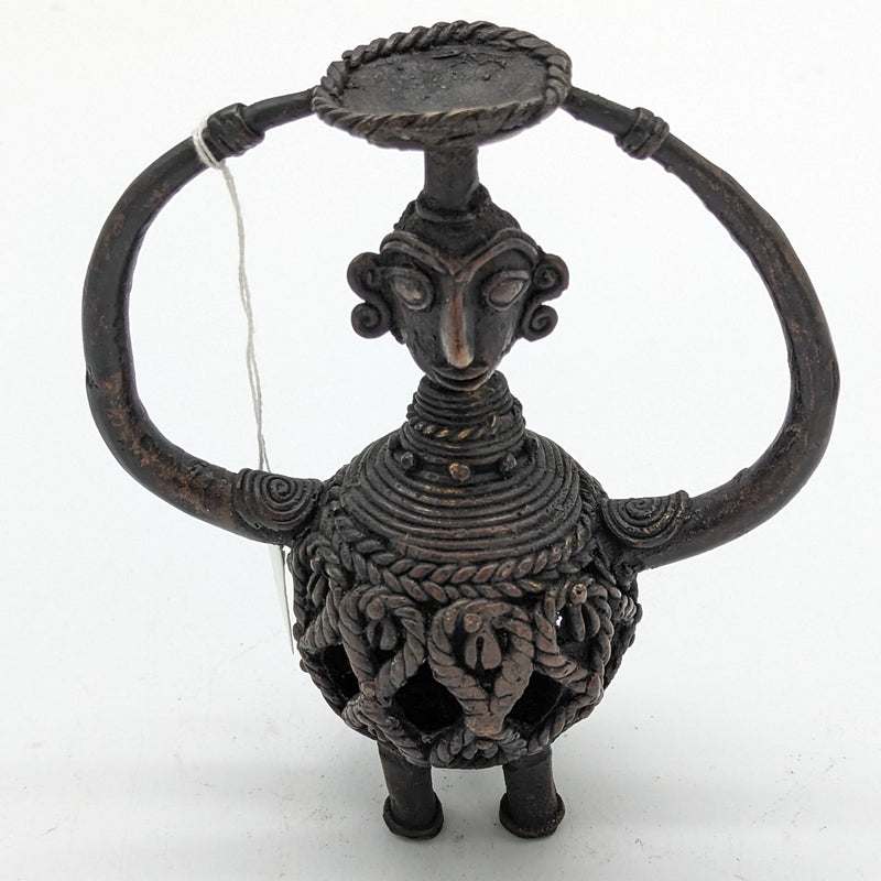 8"H Tribal Brass Women Holding Candle Stand