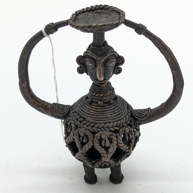 7"H Tribal Brass Women Candle Stand