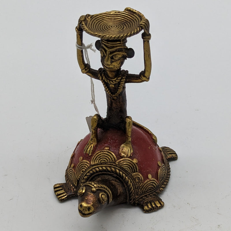 5"H Tribal Brass Tortoise inspired Candle Stand