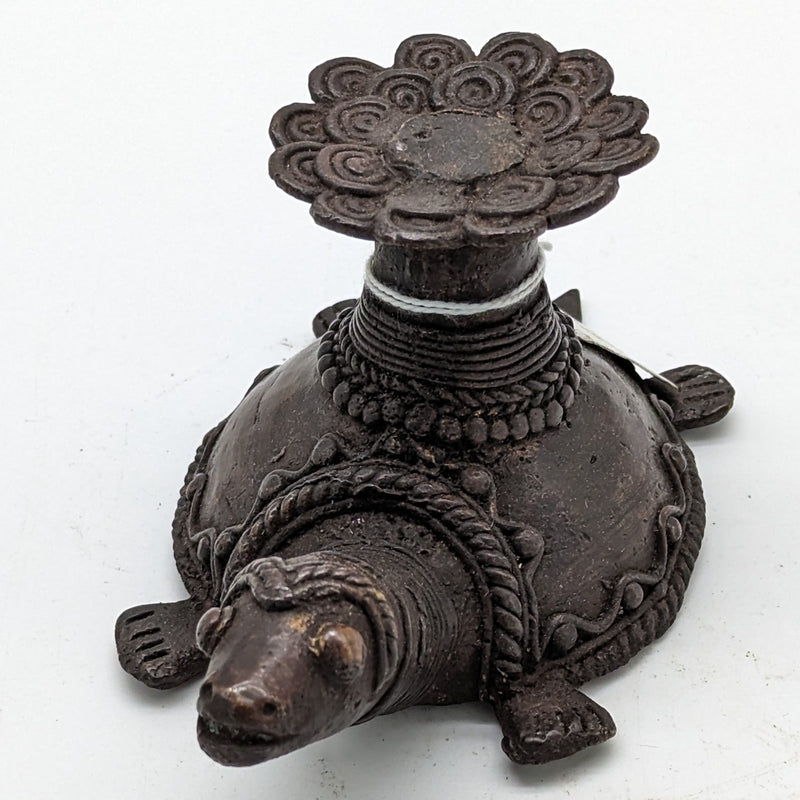 5"H x 3"W Tribal Brass Black Finished Tortoise inspired Candle Stand