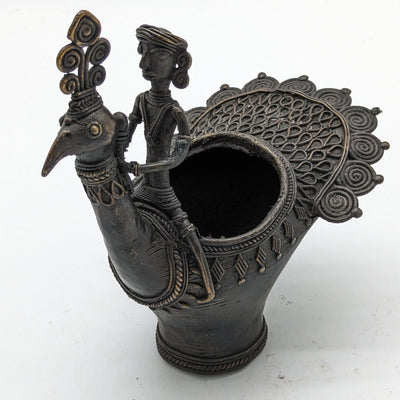 7.5"L Tribal Brass Peacock inspired Cutlery Stand