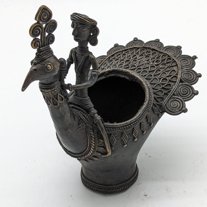 7.5"L Tribal Brass Peacock inspired Cutlery Stand