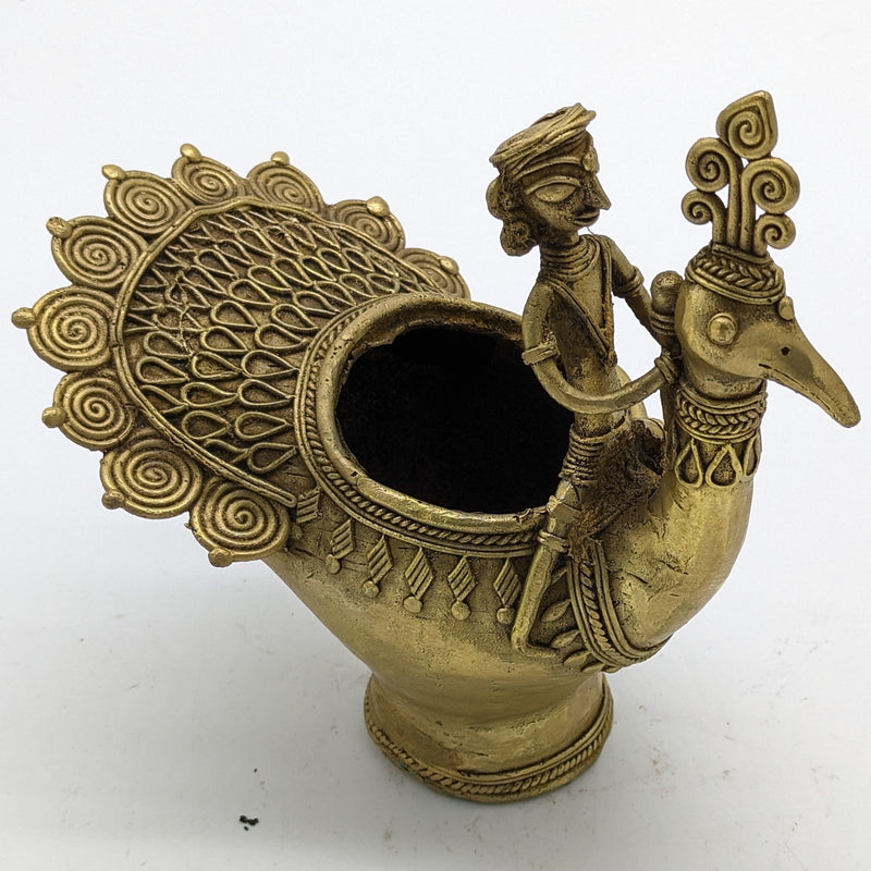7.5"L Tribal Brass Peacock inspired Cutlery Stand