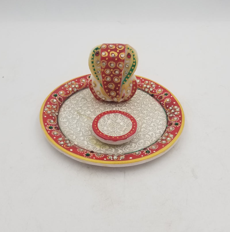 Marble 6" Pooja Thali painted