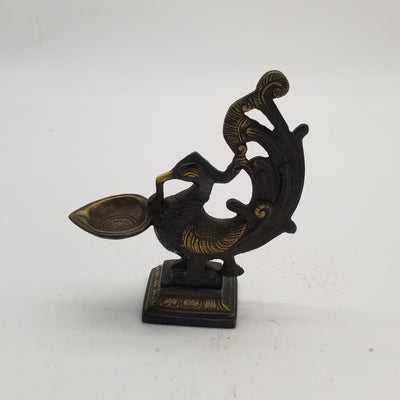 7"H Solid Brass Peacock inspired Oil Lamp
