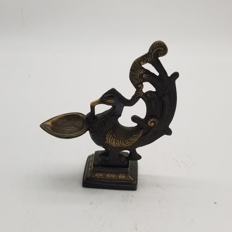 7"H Solid Brass Peacock inspired Oil Lamp