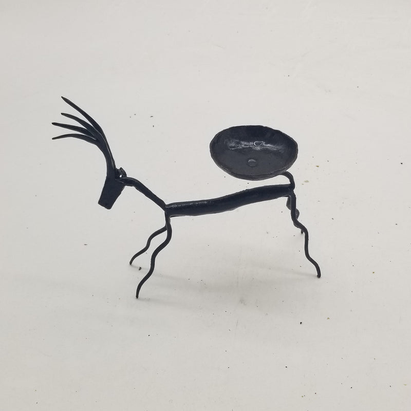 7"L x 6"H Wrought iron black deer inspired candle stand