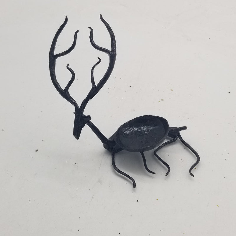 7"L x 6"H Wrought iron black sitting deer inspired candle stand